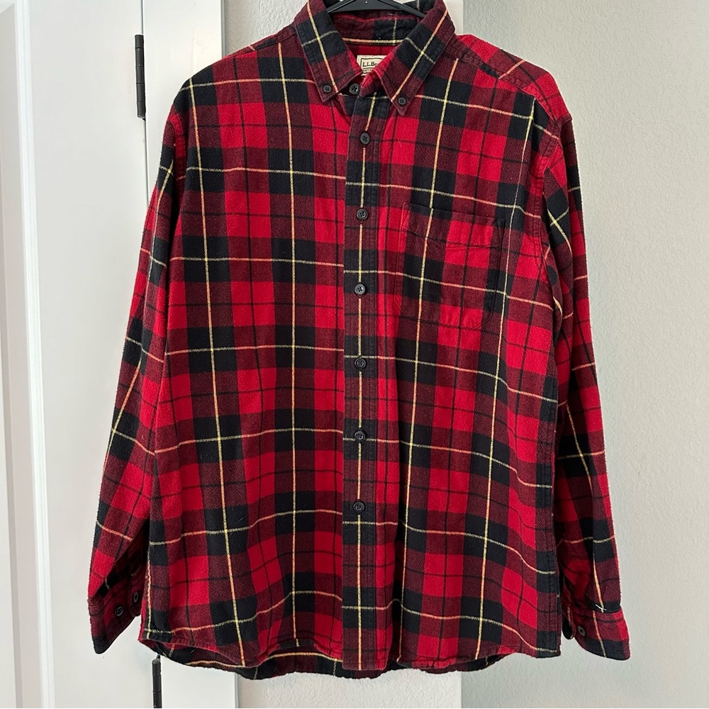 LL Bean - Red Button Down Plaid Flannel